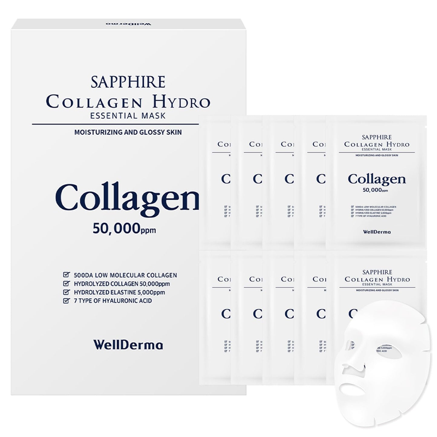 Sapphire Collagen Hydro Essential Mask 10 Sheets Skin Soothing Calming