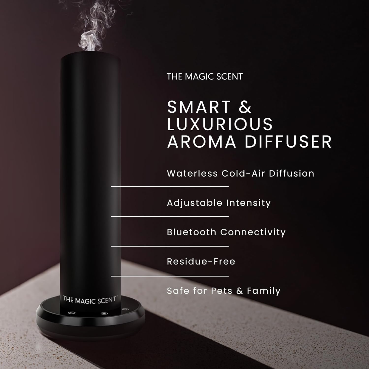 Bluetooth Diffuser Home & Office - Smart Ultra-Quiet Home & Hotel Diffuser Machine - Waterless Cold-Air Programmable Professional Diffusers for Essential Oils - Aroma Oil Included