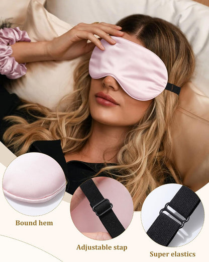 Long Hair Bonnet for Sleeping - Mask and Hair Scunchies Set Stain Womens Bonnet with Elastic Tie Band(Rose Gold)