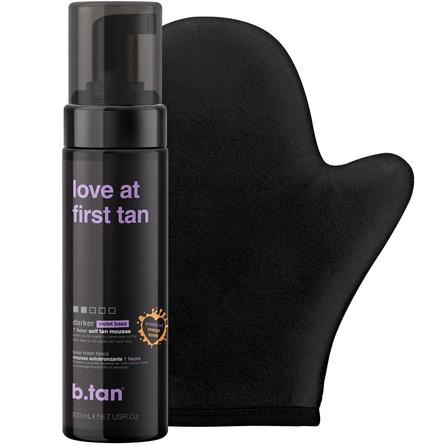 b.tan Violet Self Tanner Kit | Fall In Love at First Tan Bundle - Dark Tanning Mousse w Mitt Applicator, 1 Hour Express Foam, Best Bronzing Glow, No Orange Tones or Fake Tan Smell, Vegan, 6.7 Fl Oz